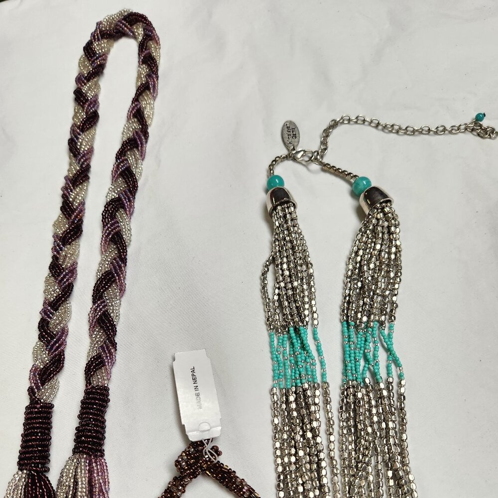 SEED BEAD NECKLACES, LOT OF 3, Himalayan gems, Fringe, Rope/Braid - Picture 7 of 12